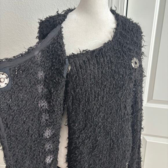 Free People Jagger Shaggy Duster Length Wool Blend Cardigan Black Sz M - Picture 5 of 14